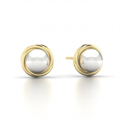 Otahi Boucles d'oreilles Perle d'eau douce blanche en Or jaune 18k