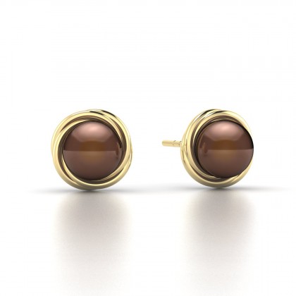 Otahi Boucles d'oreilles Perle d'eau douce chocolat en Or jaune 18k