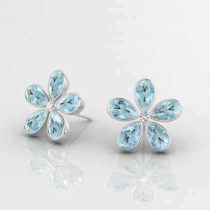 Paquerette Boucles d'oreilles Aigue-marine en Argent 925