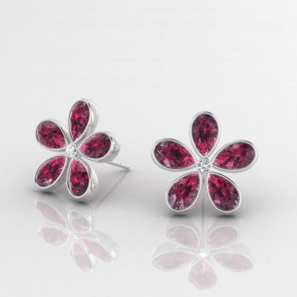 Paquerette Boucles d'oreilles Grenat en Or blanc 18k