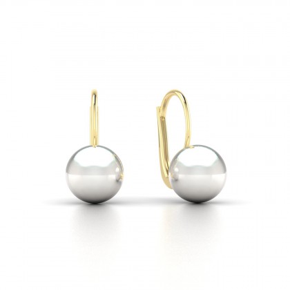 Raiata Boucles d'oreilles Perle d'eau douce Blanche 8 à 9 mm en Or jaune 18k