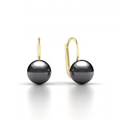 Raiata Boucles d'oreilles Perle d'eau douce Noire 8 à 9 mm en Or jaune 18k