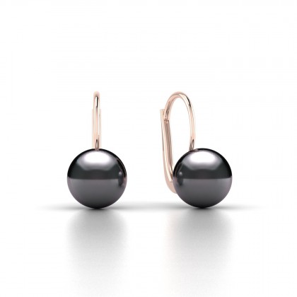 Raiata Boucles d'oreilles Perle d'eau douce Noire 8 à 9 mm en Or rose 18k