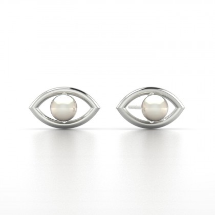 Shabana Boucles d'oreilles Perle d'eau douce blanche en Or blanc 18k