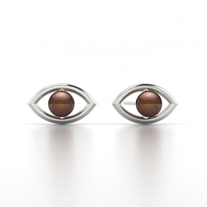 Shabana Boucles d'oreilles Perle d'eau douce chocolat en Or blanc 18k