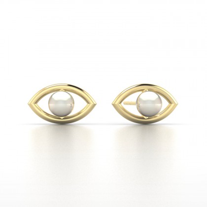 Shabana Boucles d'oreilles Perle d'eau douce blanche en Or jaune 18k