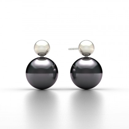 Toari Boucles d'oreilles Perle d'eau douce noire en Or blanc 18k