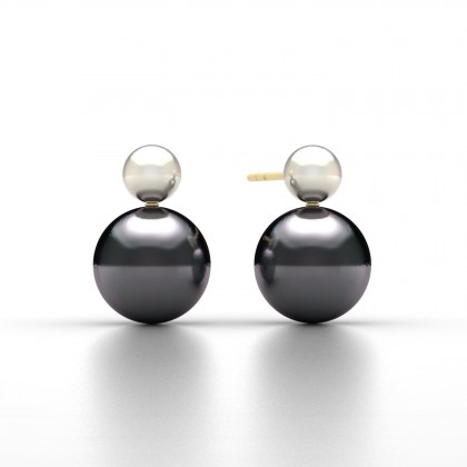 Toari Boucles d'oreilles Perle d'eau douce noire en Or jaune 18k