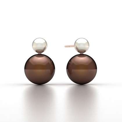 Toari Boucles d'oreilles Perle d'eau douce chocolat en Or rose 18k