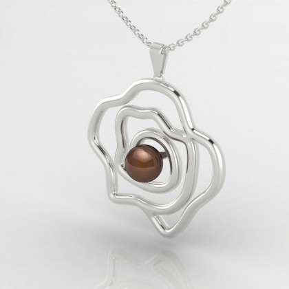 Aata Pendentif Perle d'eau douce chocolat en Or blanc 18k