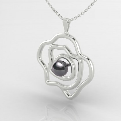 Aata Pendentif Perle d'eau douce noire en Or blanc 18k