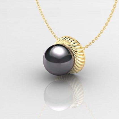 Aritea Pendentif Perle d'eau douce noire en Or jaune 18k