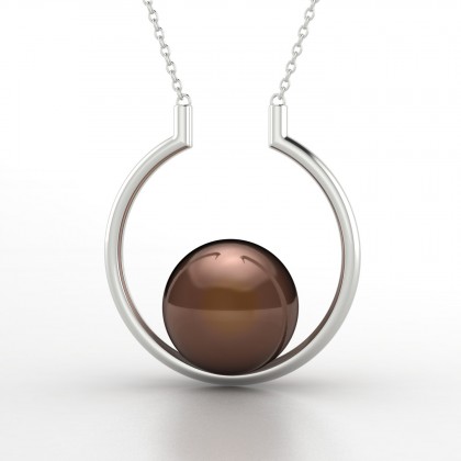 Artémis Pendentif Perle d'eau douce chocolat en Or blanc 18k