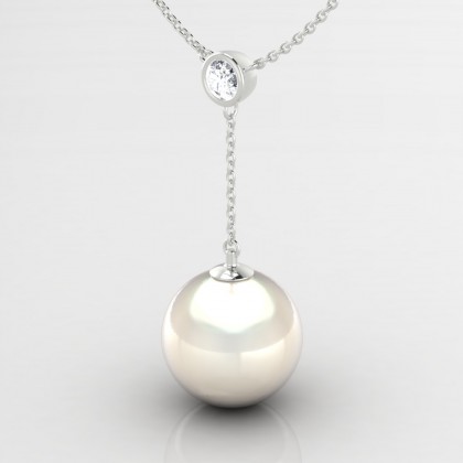 Hereia Pendentif Perle d'eau douce blanche en Or blanc 18k