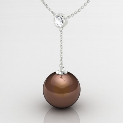 Hereia Pendentif Perle d'eau douce chocolat en Or blanc 18k