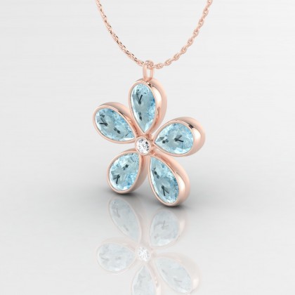 Paquerette Pendentif Aigue-marine en Or rose 18k