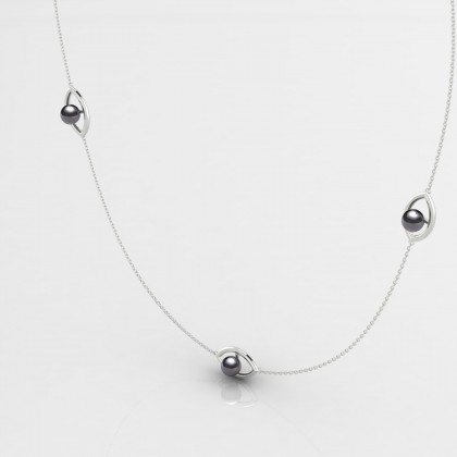 Sautoir Shabana Pendentif Perle d'eau douce noire en Or blanc 18k