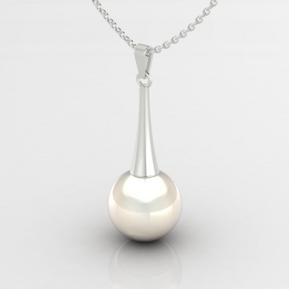 Tururia Pendentif Perle d'eau douce blanche en Or blanc 18k