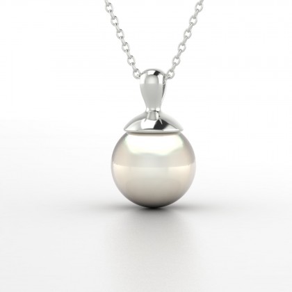 Aniata Pendentif Perle d'eau douce blanche en Or blanc 18k