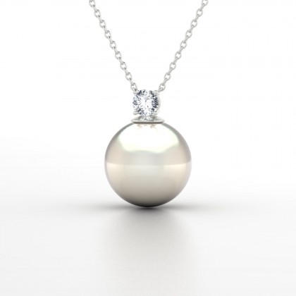 Arutua Pendentif Perle d'eau douce blanche en Or blanc 18k
