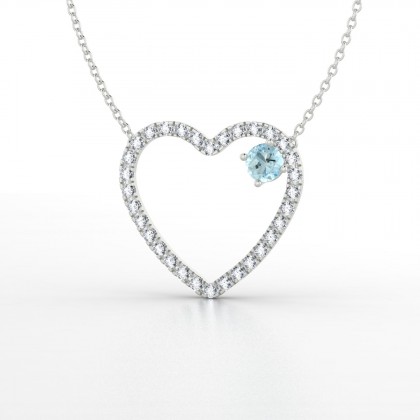 Coeur de pierre Pendentif Aigue-marine en Or blanc 18k