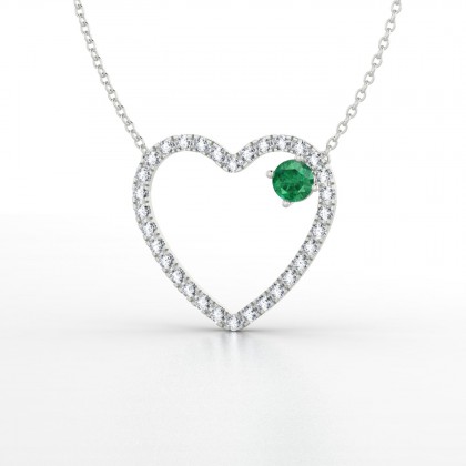 Coeur de pierre Pendentif Emeraude en Or blanc 18k