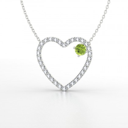 Coeur de pierre Pendentif Péridot en Or blanc 18k