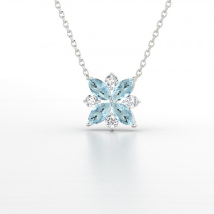 Daria Pendentif Marquises Aigue-marine en Or blanc 18k