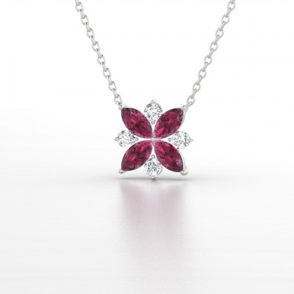 Daria Pendentif Marquises Grenat en Or blanc 18k