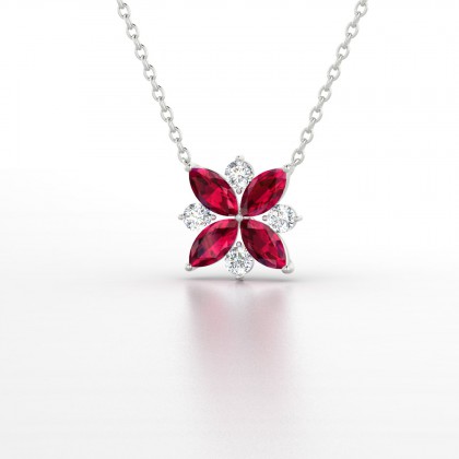Daria Pendentif Marquises Rubis en Or blanc 18k
