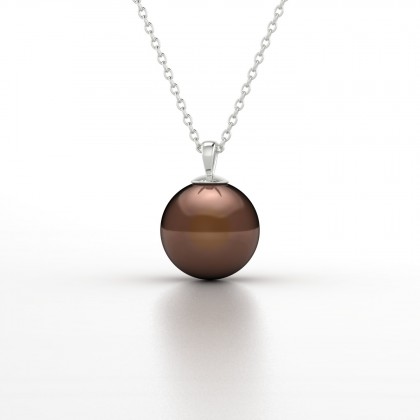 Emiri Pendentif Perle d'eau douce chocolat en Or blanc 18k