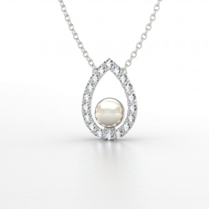 Enata Pendentif Perle d'eau douce blanche en Or blanc 18k