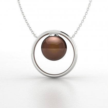 Fareani Pendentif Perle d'eau douce chocolat en Or blanc 18k