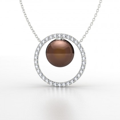 Fetia Pendentif Perle d'eau douce chocolat en Or blanc 18k