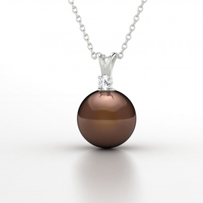 Mahea Pendentif Perle d'eau douce chocolat en Or blanc 18k