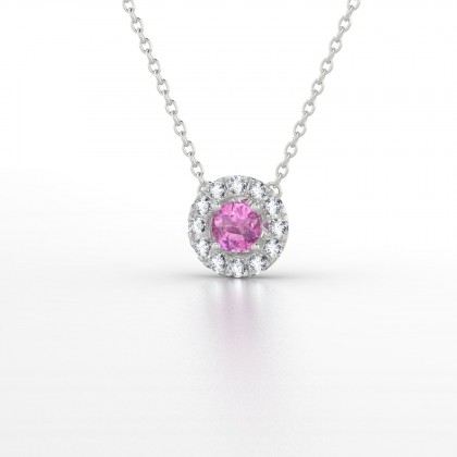 Marie Noelle Pendentif Saphir rose en Or blanc 18k