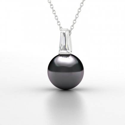 Moea Pendentif Perle d'eau douce noire en Or blanc 18k