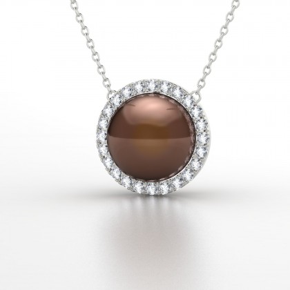 Pava Pendentif Perle d'eau douce chocolat en Or blanc 18k