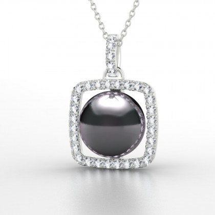 Rava Pendentif Perle d'eau douce noire en Or blanc 18k