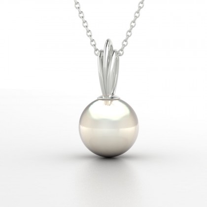 Vehiana Pendentif Perle d'eau douce blanche en Or blanc 18k