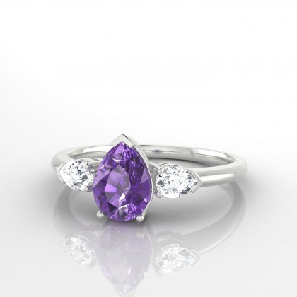 Accordance Bague Améthyste en Or blanc 18k
