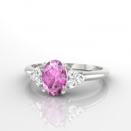 Allégresse Solitaire accompagné Saphir rose en Or blanc