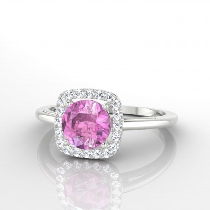 Phénoménal Solitaire accompagné Saphir rose en Or blanc 18k