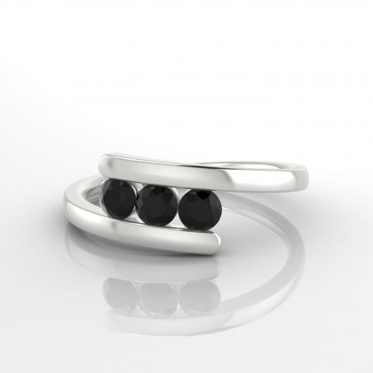 Trio Bague Diamant noir en Argent 925