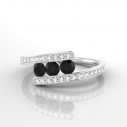 Tryptique Bague Diamant noir en Or blanc 18k