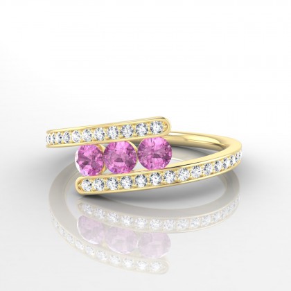 Tryptique Bague Saphir rose en Or jaune 18k