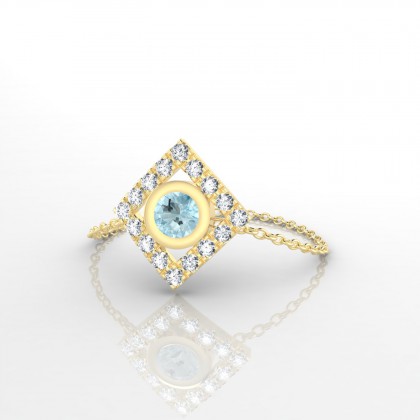 Chaîne Mireille Bague Aigue-marine en Or jaune 18k