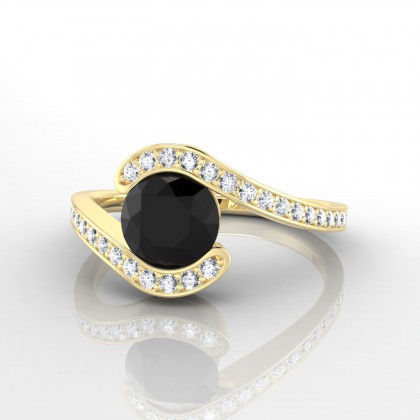 Trouble Bague Diamant noir en Or jaune 18k
