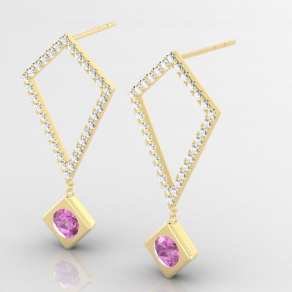 Abstraction Boucles d'oreilles Saphir rose en Or jaune 18k
