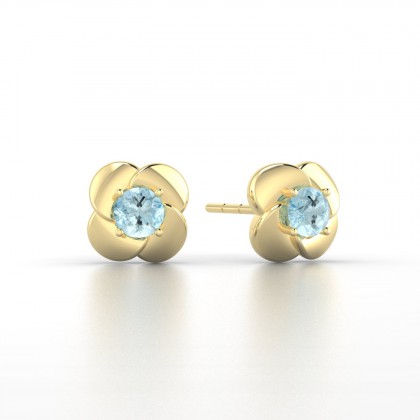 Anémone Boucles d'oreilles Aigue-marine en Or jaune 18k